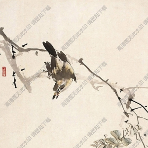 張書旗國畫 花枝鳴雀 高清大圖下載