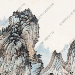 劉子久國(guó)畫 觀瀑圖  高清大圖下載