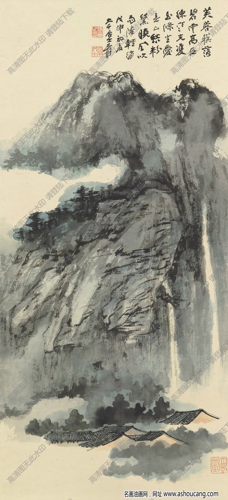 張大千國畫_春山匹練圖_芙蓉簇落碧云高_高清大圖下載