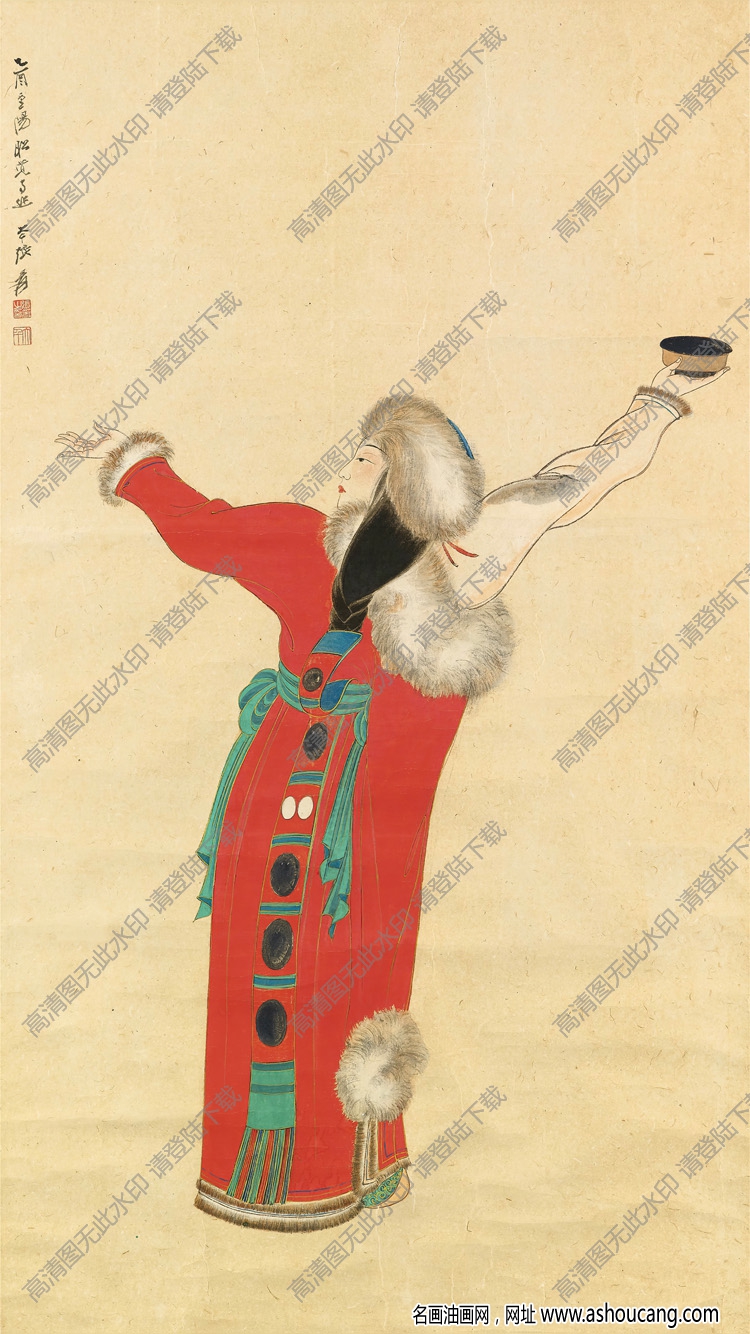 張大千國畫作品_蕃女起舞_乙酉重陽昭覺寺作_高清大圖下載
