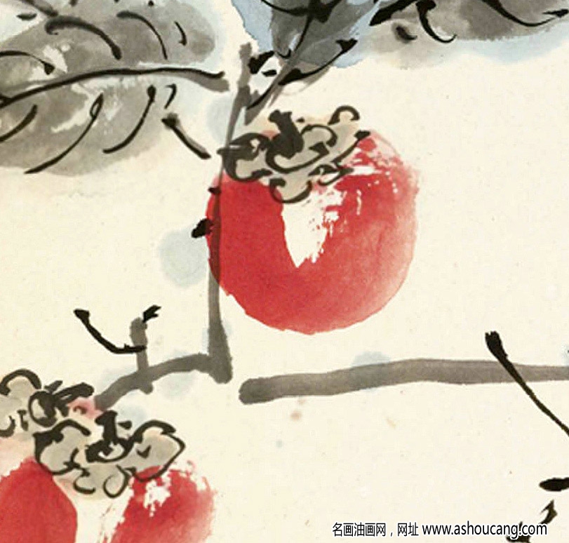 張大千_朱柿圖_霜重寒多日易曛_離離朱實(shí)欲然云_高清下載