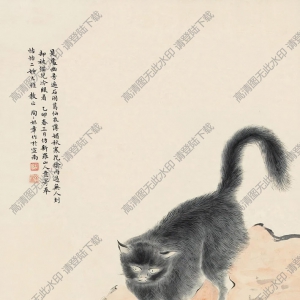 金章金陶陶國(guó)畫_貓石圖_高清大圖下載