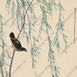 金章作品_楊柳葡萄鷓鴣圖_高清大圖下載
