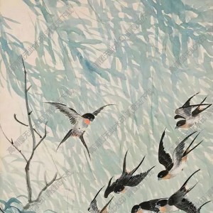 金陶陶作品_楊柳群燕圖_高清大圖下載