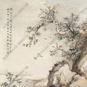 戈湘嵐國畫_寒煙犬吠_高清大圖下載
